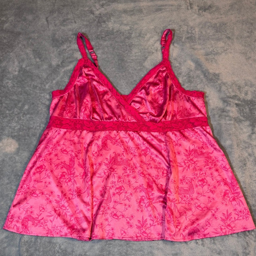 Torrid Betsey Johnson Leopard Floral Camisole 2 Pink Lace Trim Babydoll Top